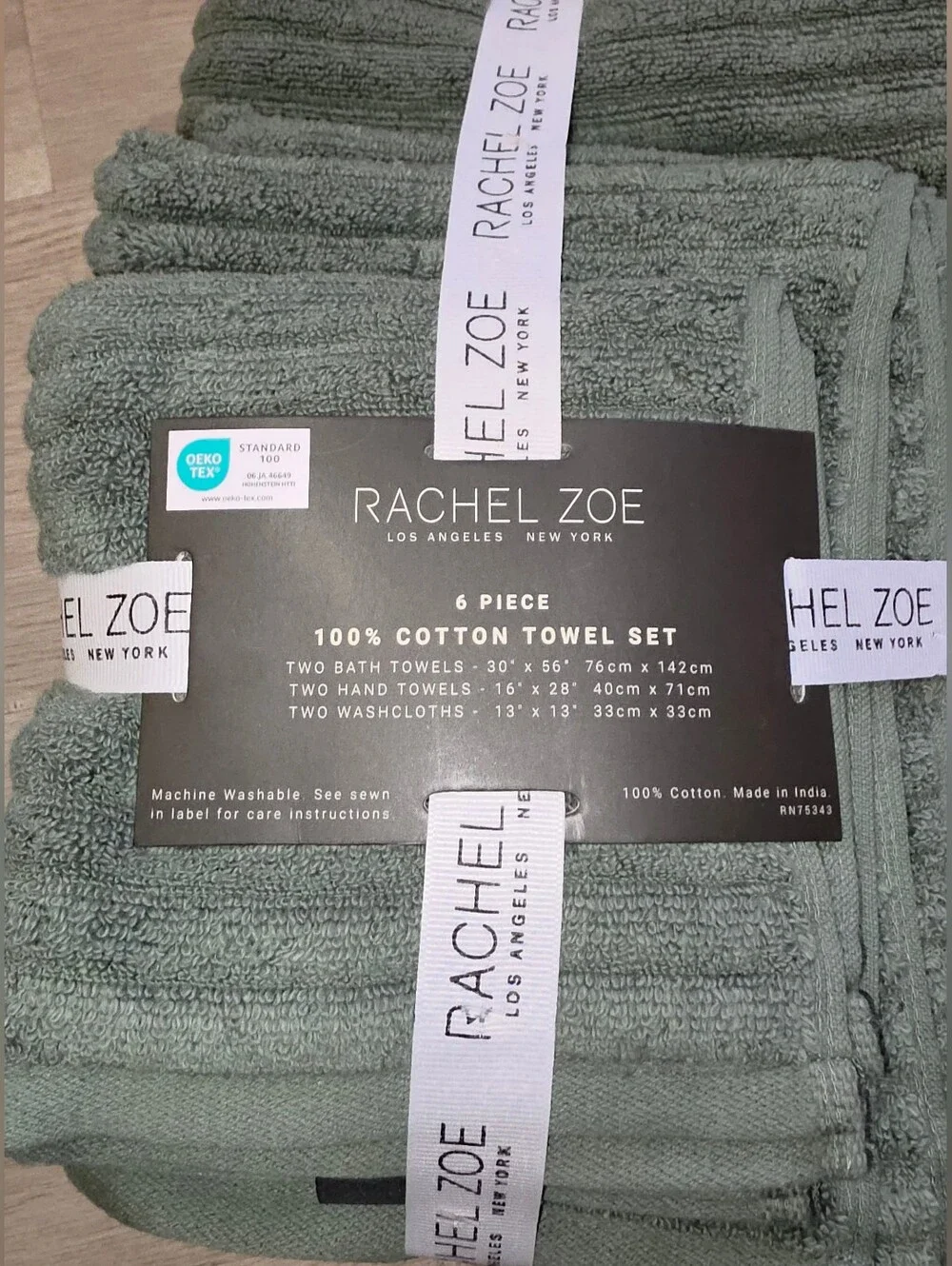 Rachel Zoe, 6 Pcs Cotton Towel Set - Sage Green